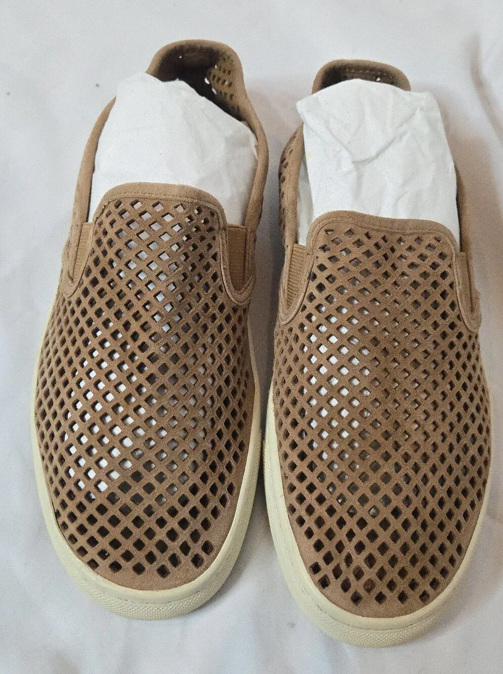 Tory Burch Jesse Women's 8.5 Leather SuedeSlip-On Perforated Casual Sneakers Tan